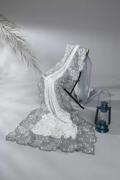 White And Grey Georgette Saree